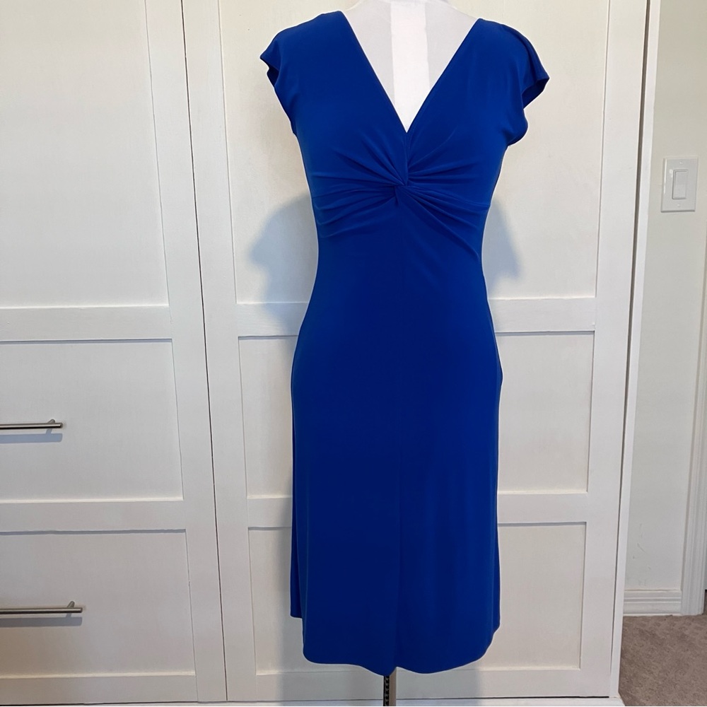 Blu Sage Blue Ruched V-Neck Sheath Dress, S